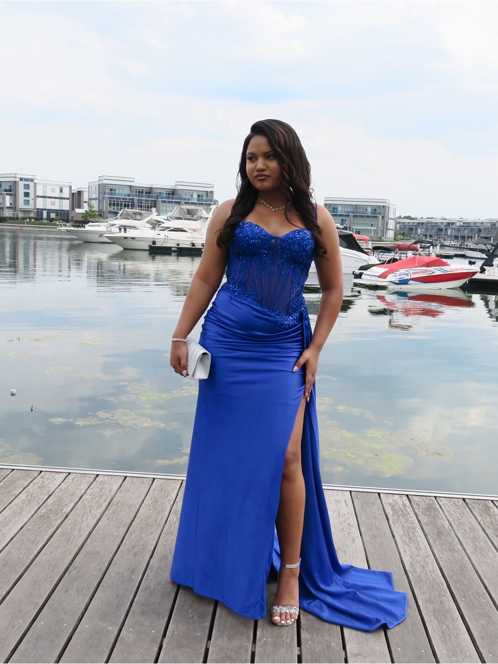 Elegant Royal Blue Prom Gown with Beaded Corset